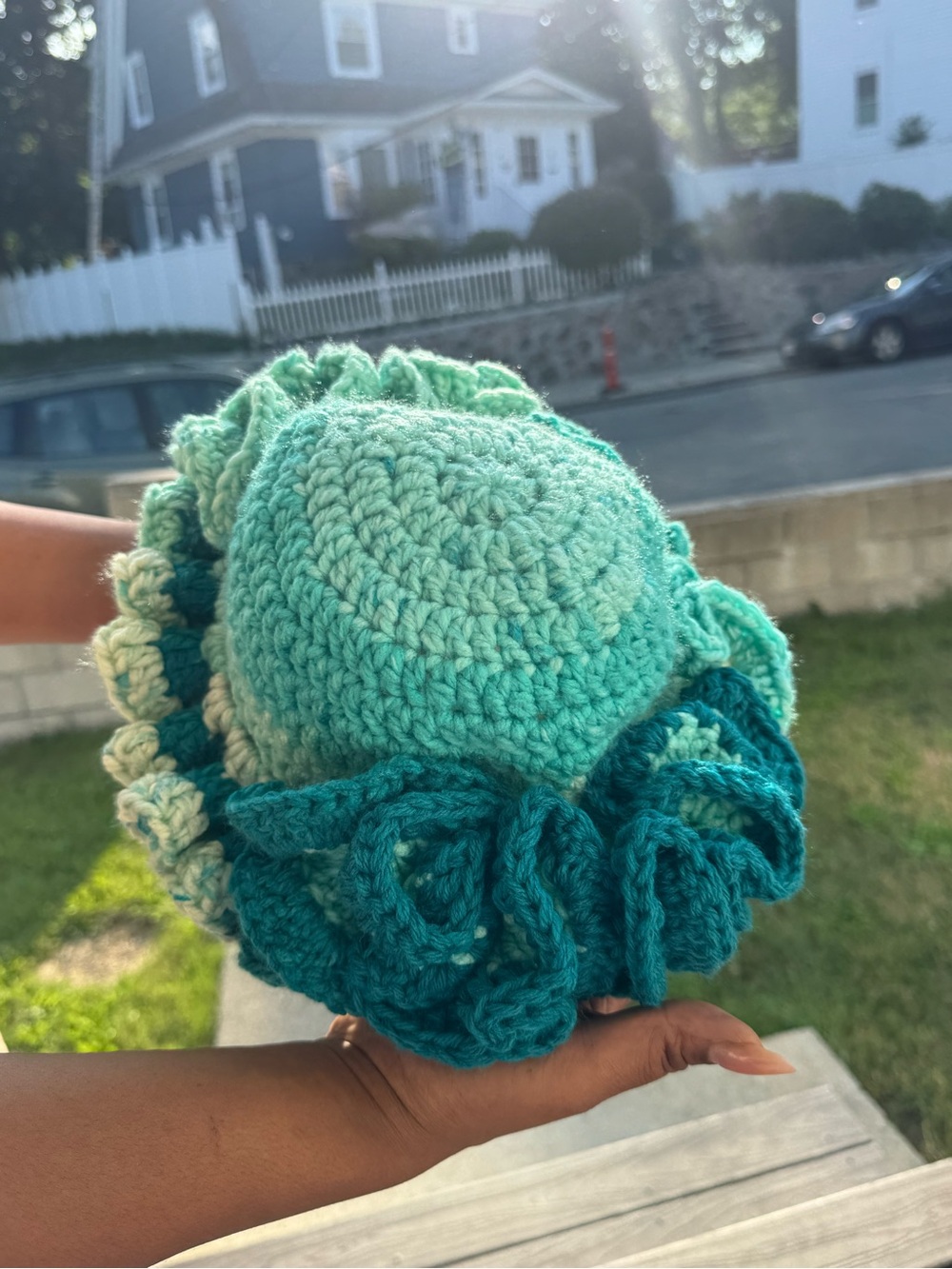 Handmade Crocheted Adult Hat in Mint and Teal